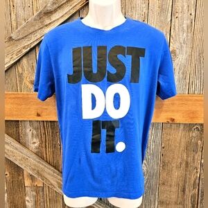 The Nike Tee Shirt Just Do It Mens Size Medium Blue Cotton Spell Out STREETWEAR